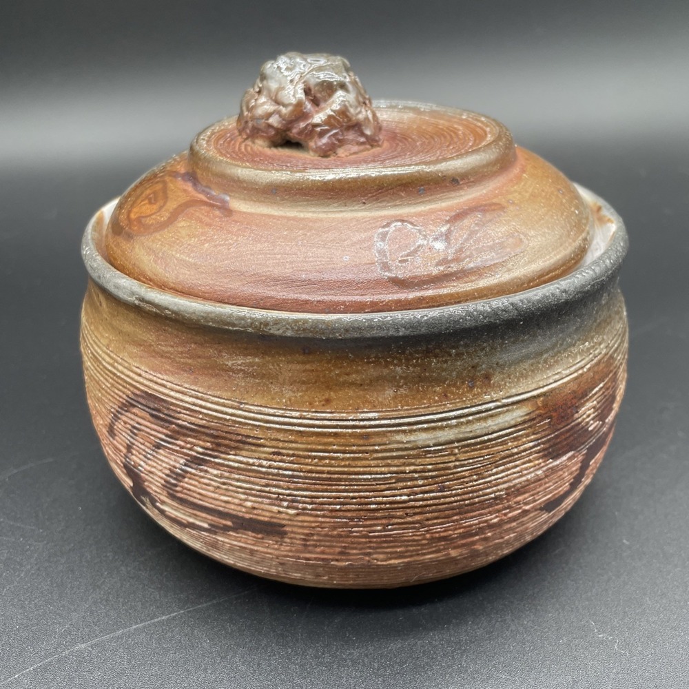 Signed Art Pottery Bowl And Lid Potter Ruth Dittmar Textured Brown Earth-tones